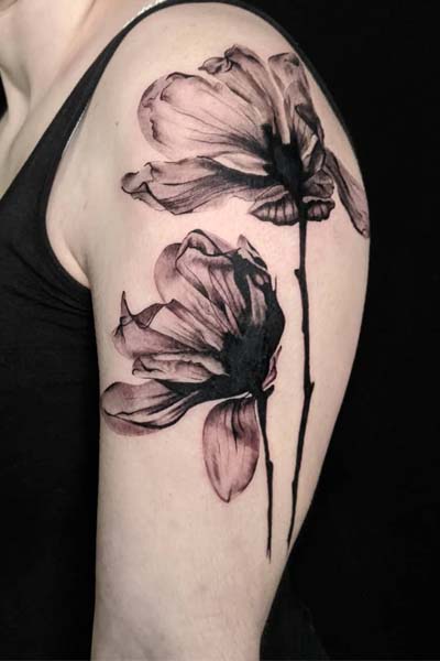 x-ray flowers tattoo black קעקוע פרחים בסגנון רנטגן  שחור