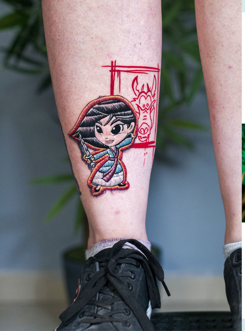 Mulan patch tattoo סגנון ריקמה מולן קעקוע לנשים קעקוע פאץ 